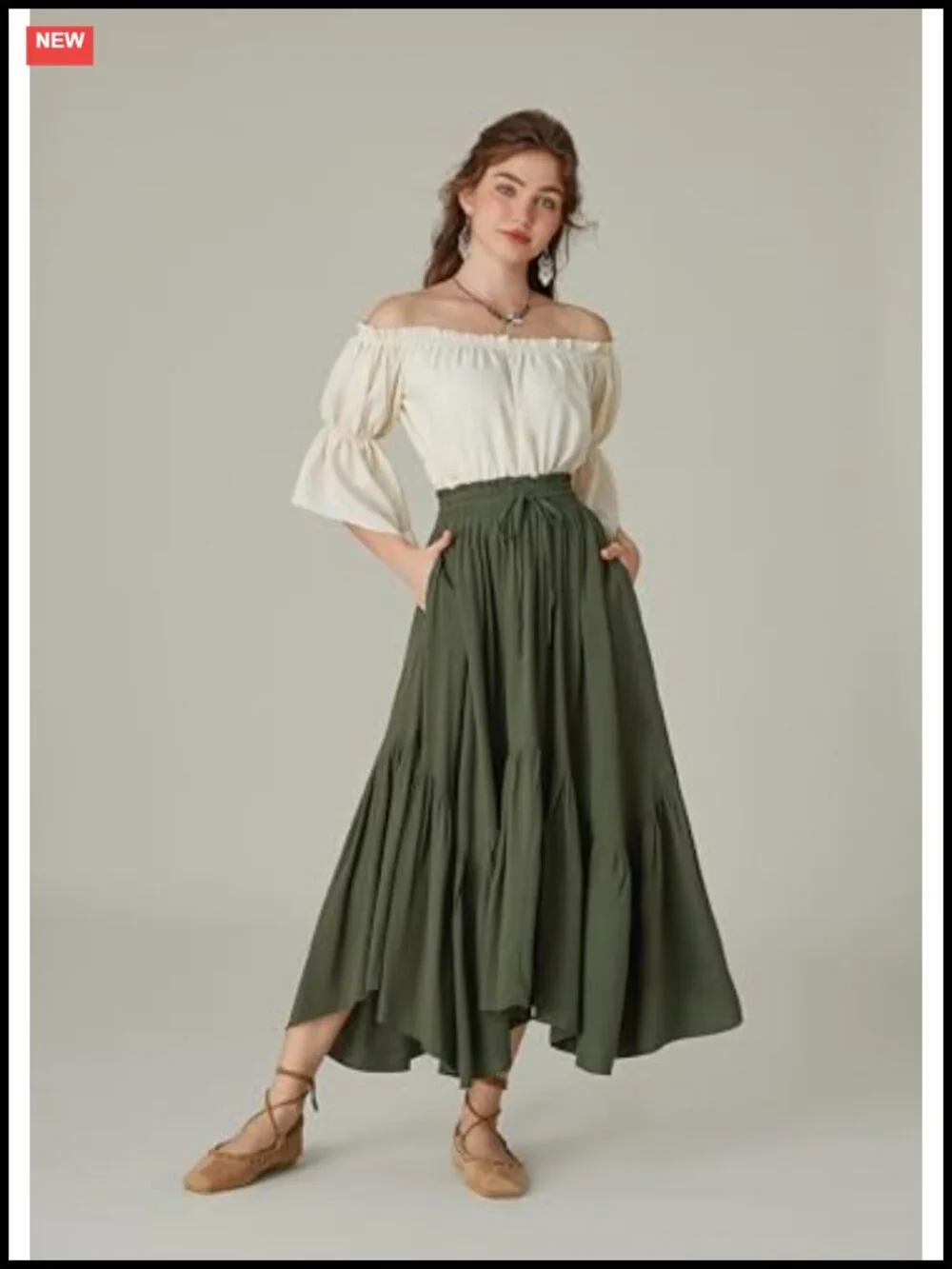 Flowy A-Line Maxi Skirt with Pockets Renaissance Boho
